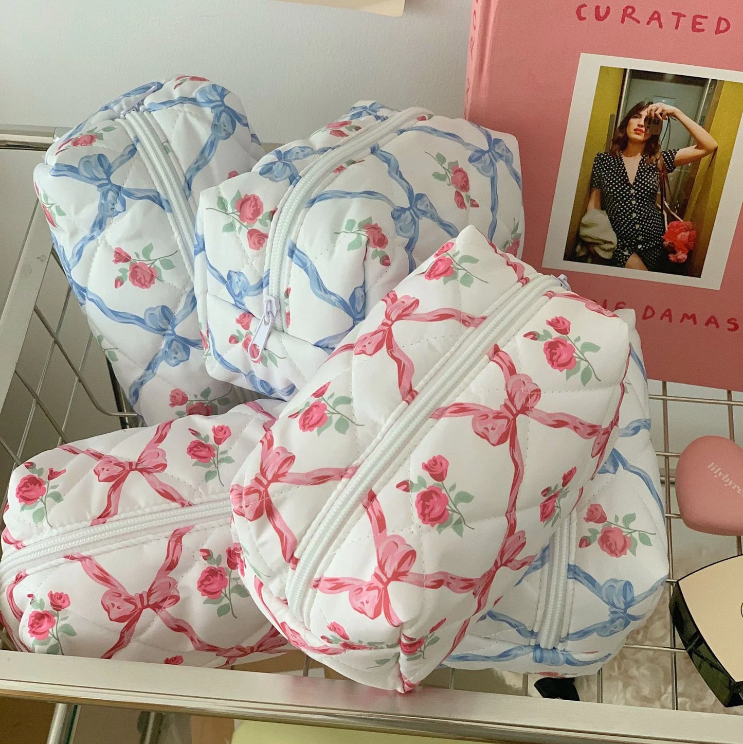 Floral Quilted Cosmetic Case