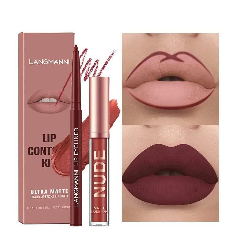 Matte Lip Gloss Set with No-Stain Lip Liner