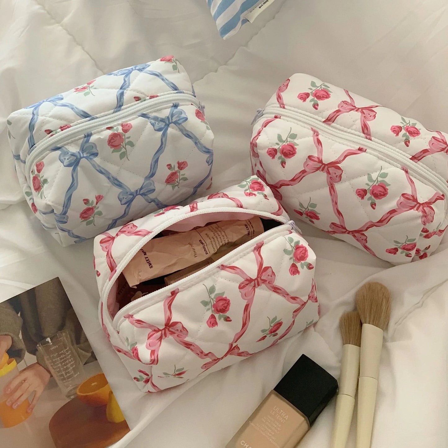 Floral Quilted Cosmetic Case