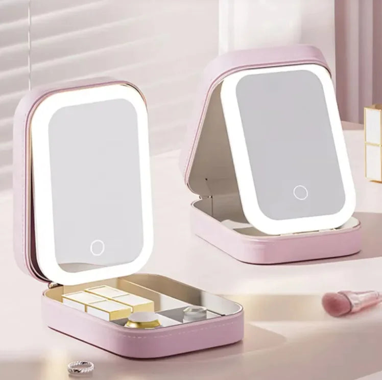 Illuminated Cosmetic Bag with Mirror