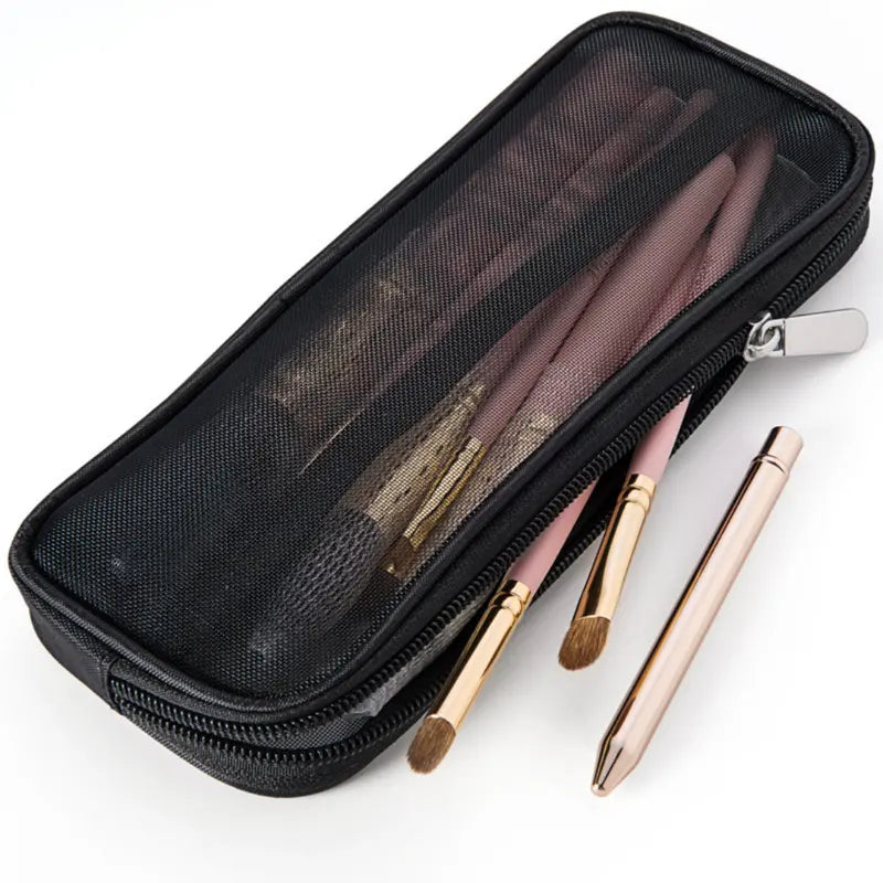Portable Black Mesh Makeup Bag for Travel Organizing