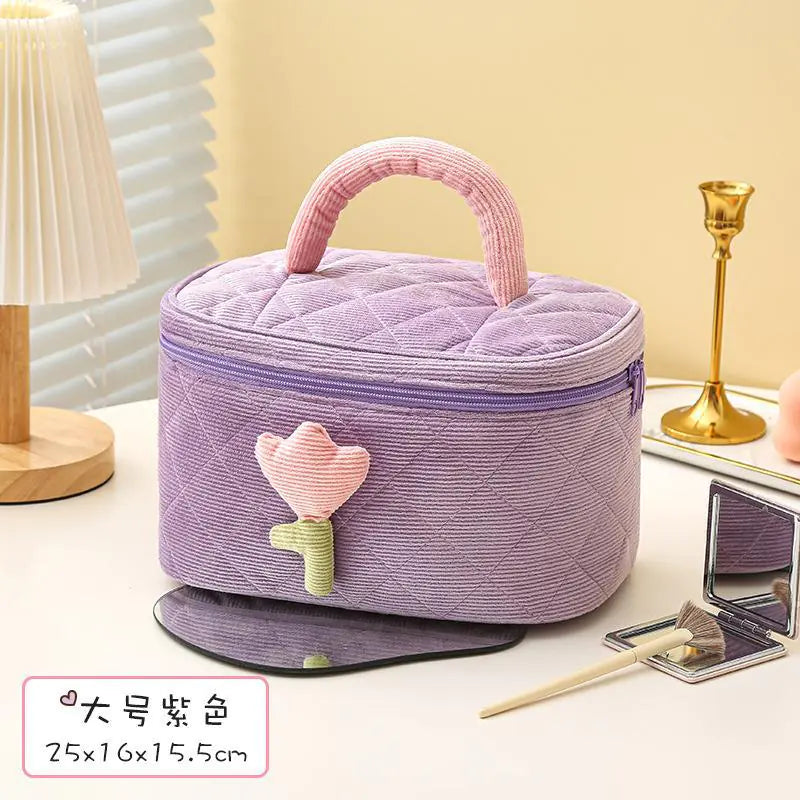 Cute Corduroy Makeup Bag - Portable Large Capacity