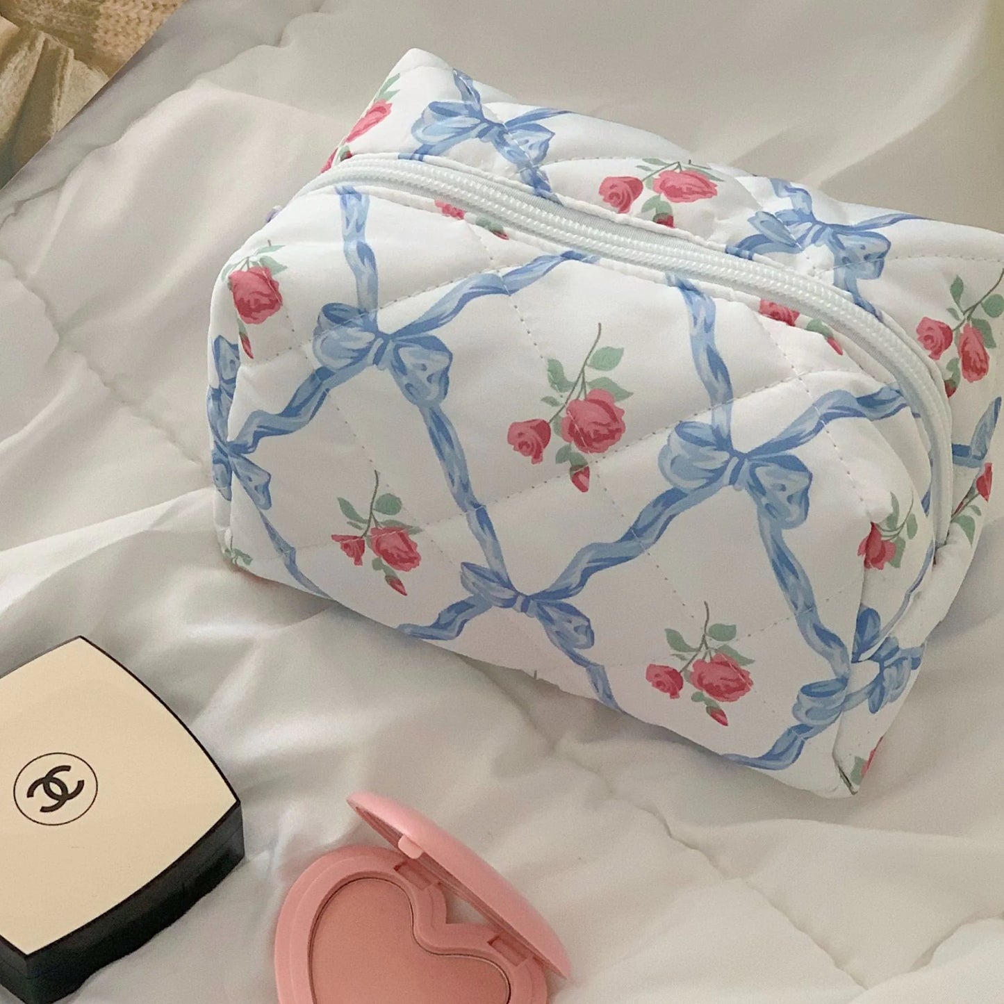 Floral Quilted Cosmetic Case