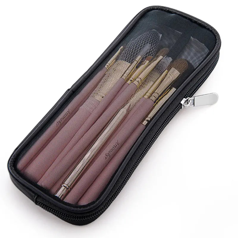 Portable Black Mesh Makeup Bag for Travel Organizing