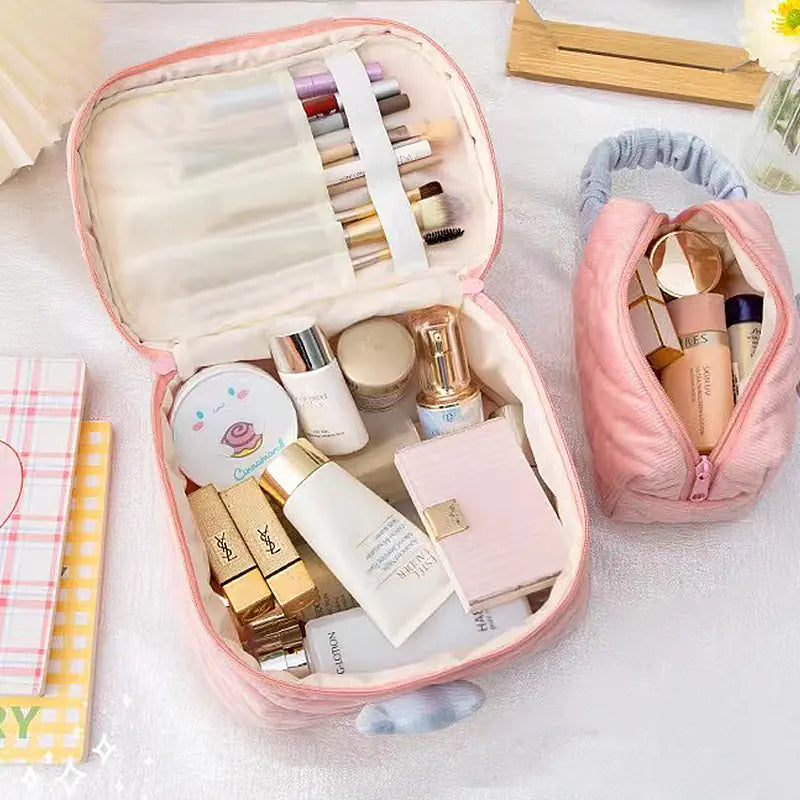 Cute Corduroy Makeup Bag - Portable Large Capacity