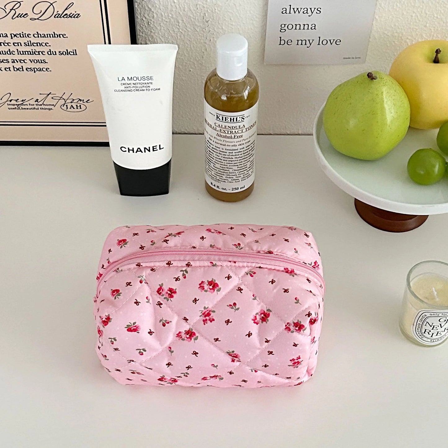 Floral Quilted Cosmetic Case