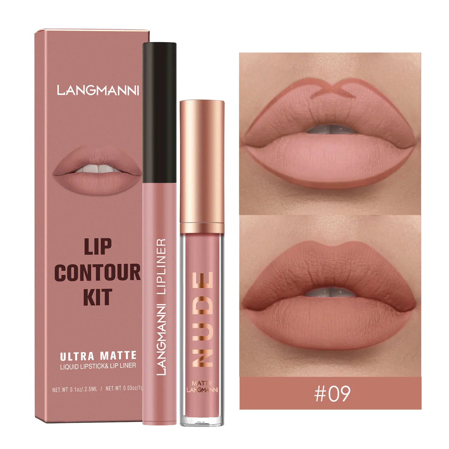 Matte Lip Gloss Set with No-Stain Lip Liner