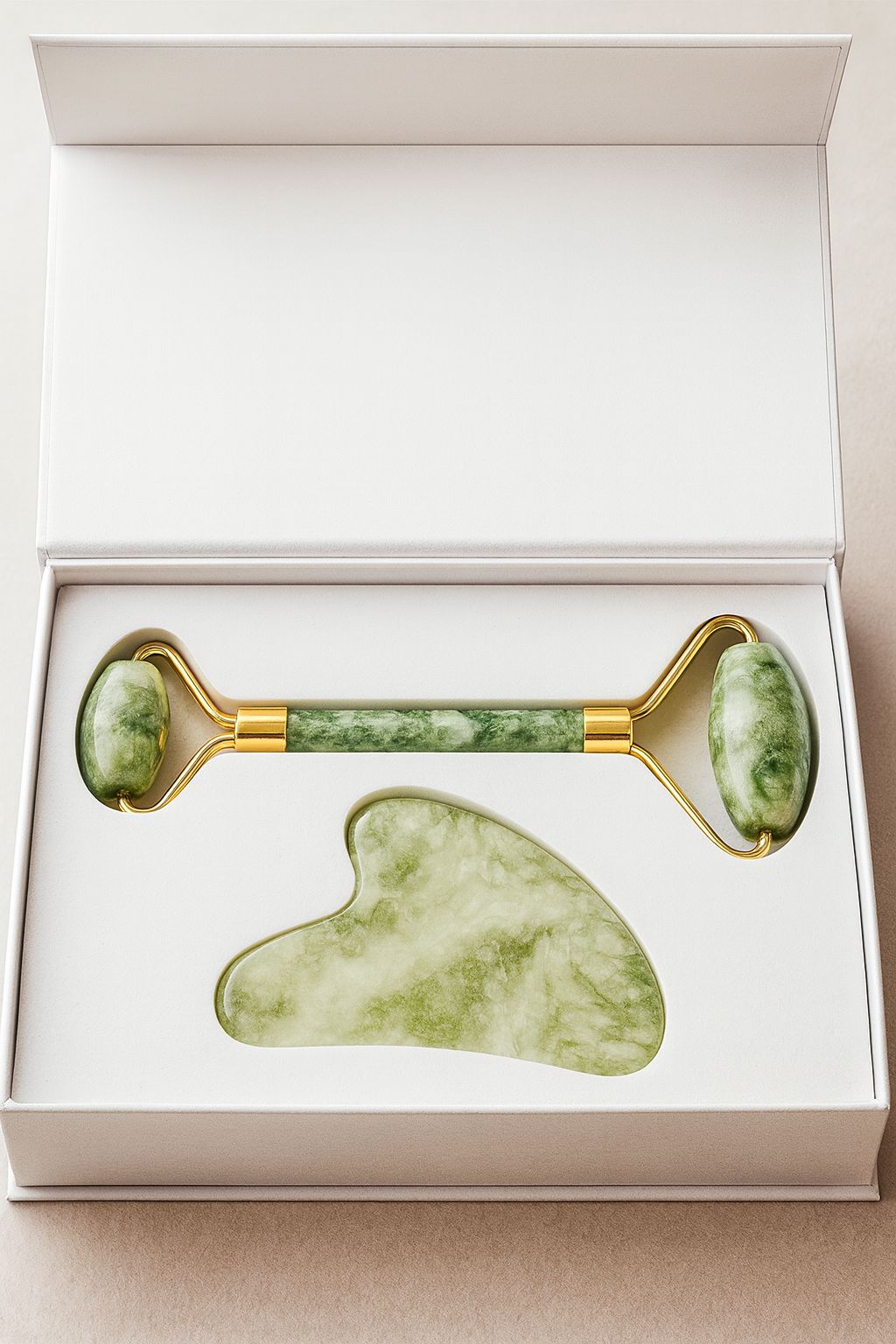 110g Xiu Yu White Jade Facial Roller Gua Sha Set