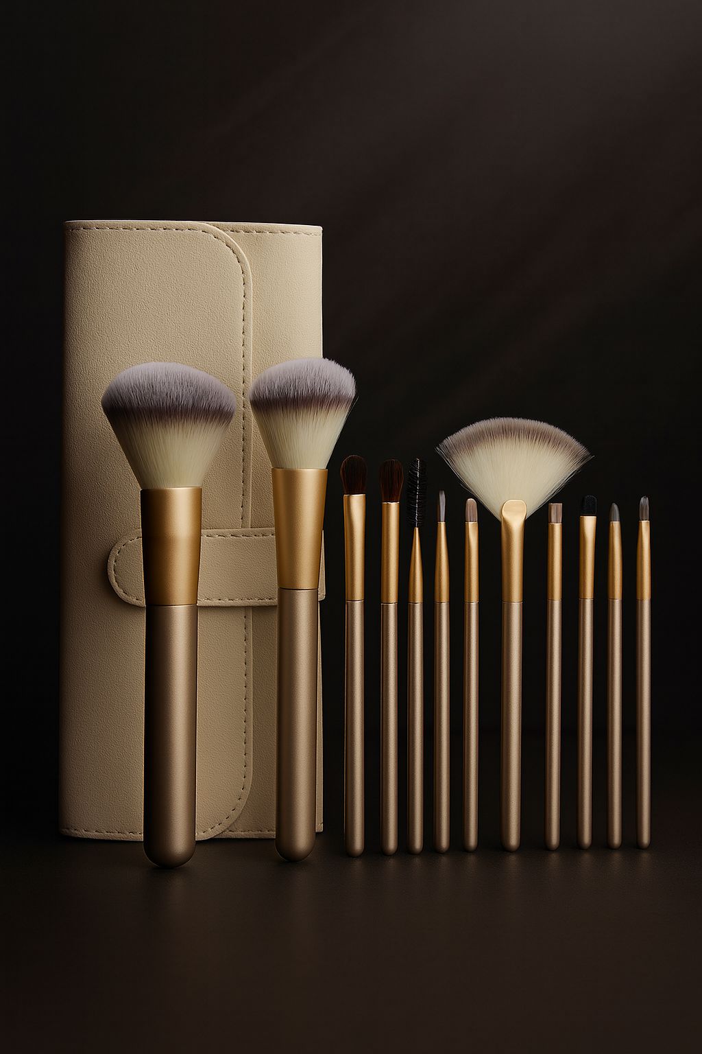 Beige Makeup Brush Set - 12/18/24 Brushes Portable