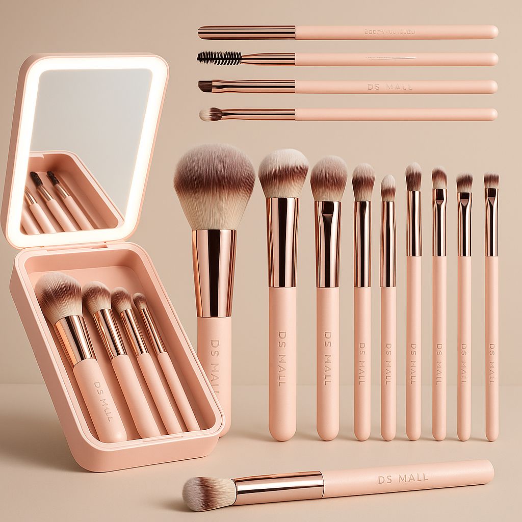 Makeup Brushes with Luminous Mirror