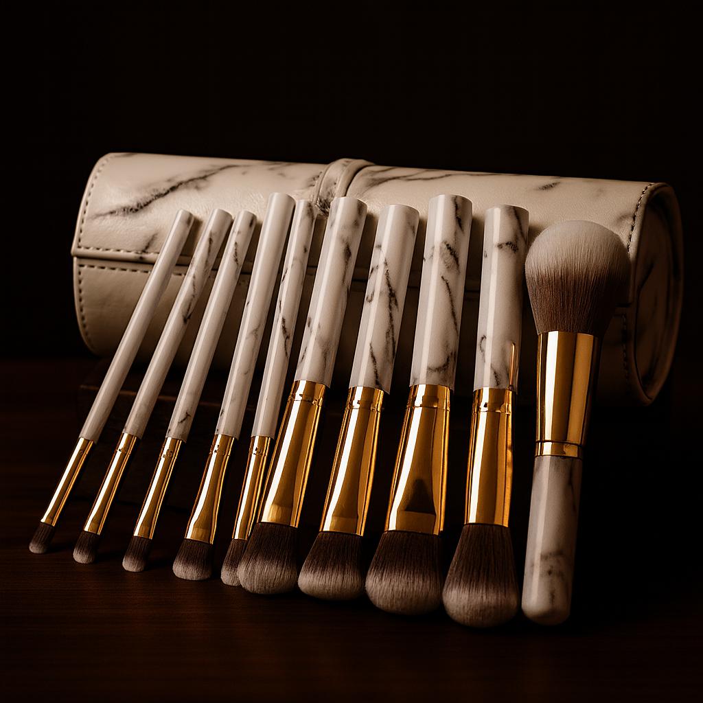 Marble Pattern Makeup Brushes Set of 10 Tools