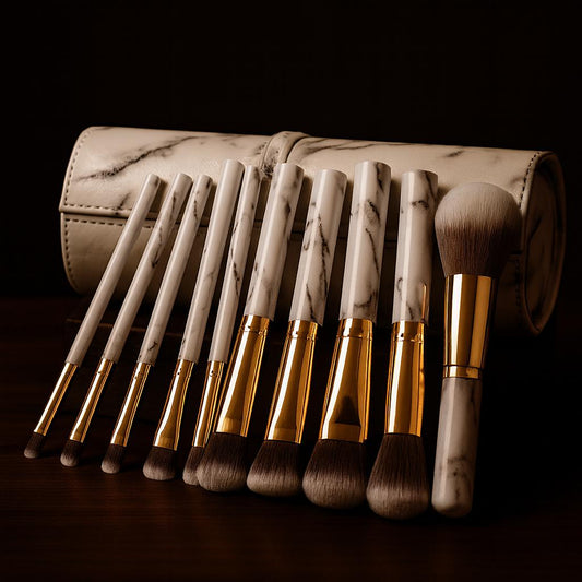 Marble Pattern Makeup Brushes Set of 10 Tools
