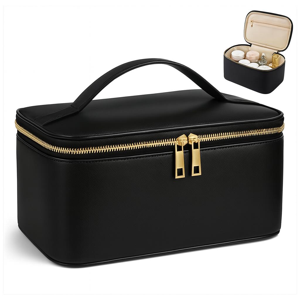 YHPDYL Travel Makeup Bag Portable Cosmetic Bag Large Capacity Makeup Bag with Adjustable Dividers Black Women Makeup Cosmetic Case Skincare Makeup Organizer Bag