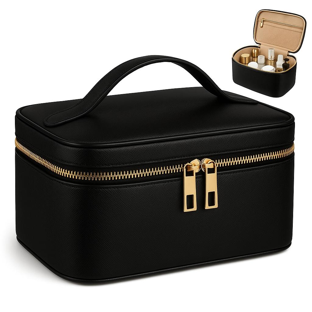 YHPDYL Travel Makeup Bag Portable Cosmetic Bag Large Capacity Makeup Bag with Adjustable Dividers Black Women Makeup Cosmetic Case Skincare Makeup Organizer Bag