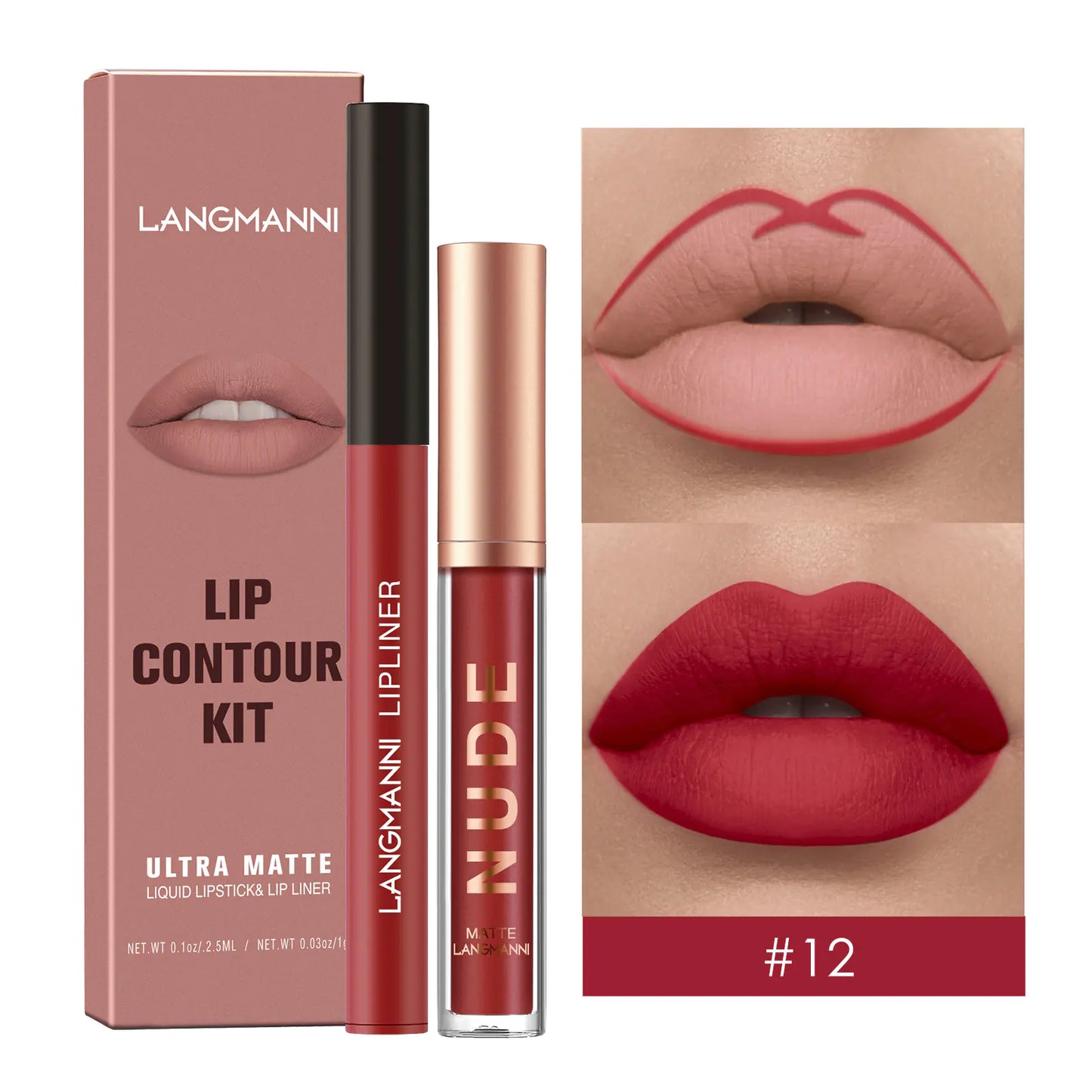 Matte Lip Gloss Set with No-Stain Lip Liner