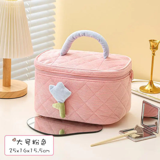 Cute Corduroy Makeup Bag - Portable Large Capacity