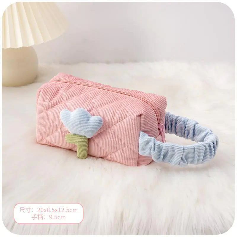 Cute Corduroy Makeup Bag - Portable Large Capacity
