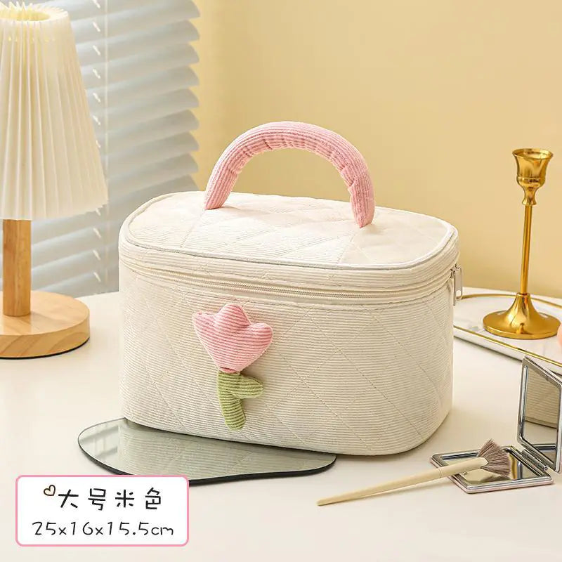Cute Corduroy Makeup Bag - Portable Large Capacity