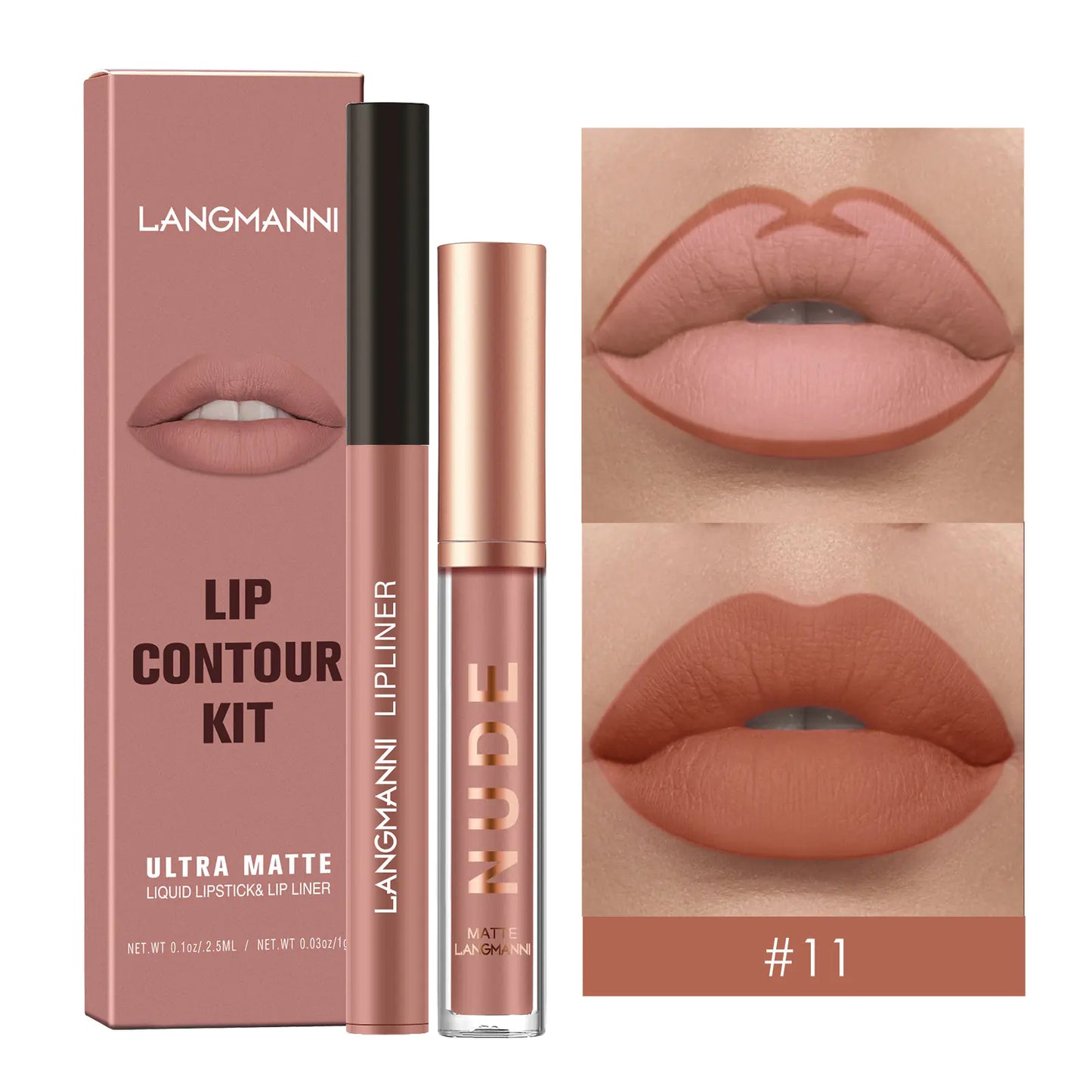 Matte Lip Gloss Set with No-Stain Lip Liner