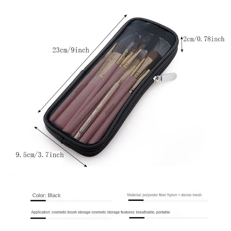 Portable Black Mesh Makeup Bag for Travel Organizing