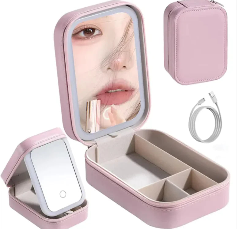 Illuminated Cosmetic Bag with Mirror